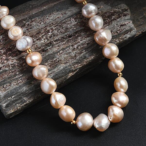 Peach Freshwater Pearl Potato Shape Necklace In 18K Vermeil Yellow Gold Over Sterling Silver 18 Inches