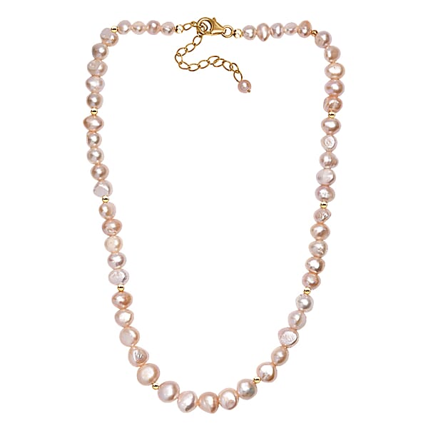 Peach Freshwater Pearl Potato Shape Necklace In 18K Vermeil Yellow Gold Over Sterling Silver 18 Inches
