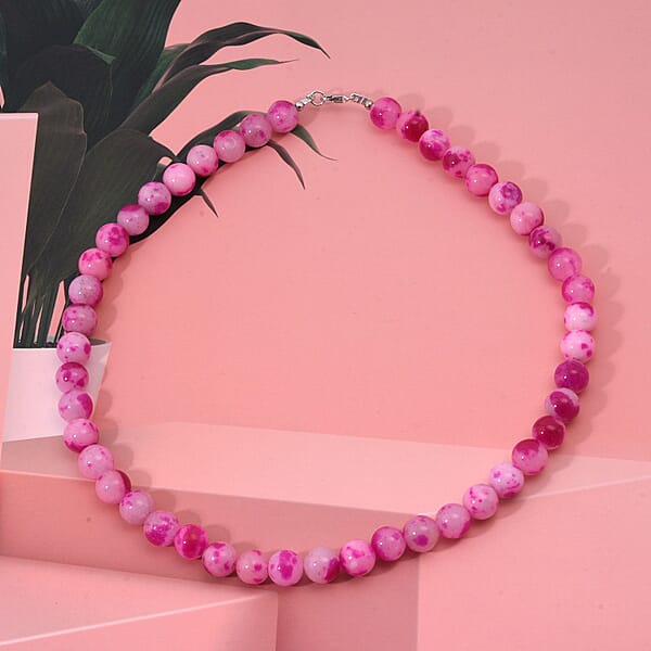 Peach Purple Watermelon Agate Beaded 335.35 Ctw Necklace 18 Inches In Sterling Silver