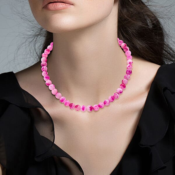 Peach Purple Watermelon Agate Beaded 335.35 Ctw Necklace 18 Inches In Sterling Silver