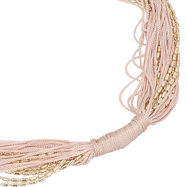 Peach Tasseled Collar Glass Seed Beaded Necklace In Goldtone 32 Inches