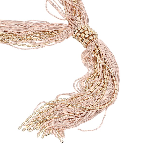 Peach Tasseled Collar Glass Seed Beaded Necklace In Goldtone 32 Inches