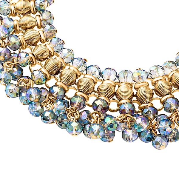 Peacock Color Bib Necklace In Goldtone Bead Necklace Waterfall Necklace (13-19 In)