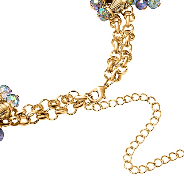 Peacock Color Bib Necklace In Goldtone Bead Necklace Waterfall Necklace (13-19 In)