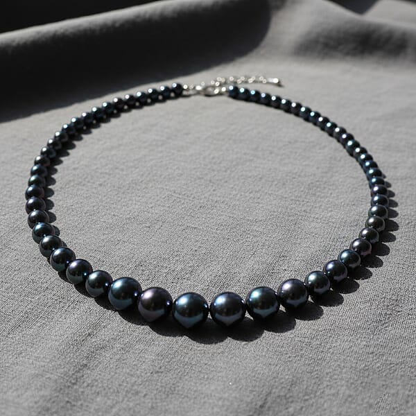 Peacock Color Shell Pearl Necklace In Silvertone 20-22 Inches