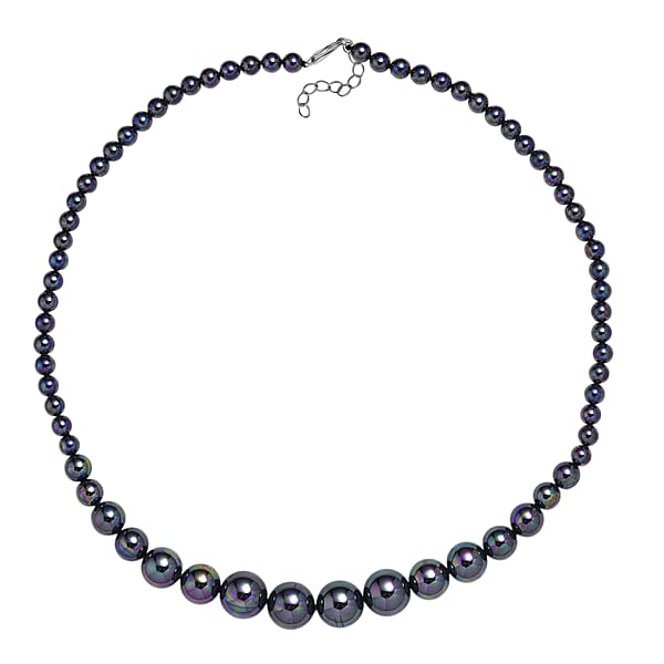 Peacock Color Shell Pearl Necklace In Silvertone 20-22 Inches