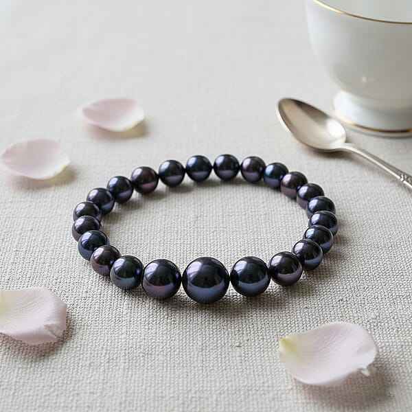 Peacock Color Shell Pearl Stretch Bracelet (7-7.5In)