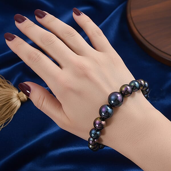 Peacock Color Shell Pearl Stretch Bracelet (7-7.5In)