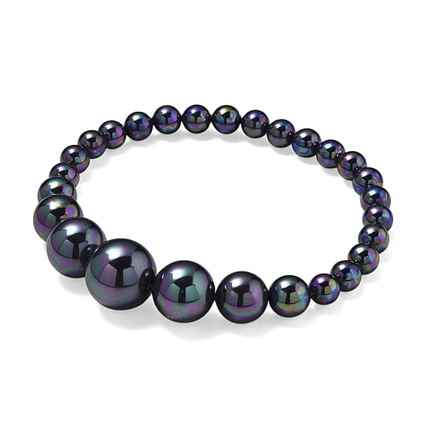 Peacock Color Shell Pearl Stretch Bracelet (7-7.5In)