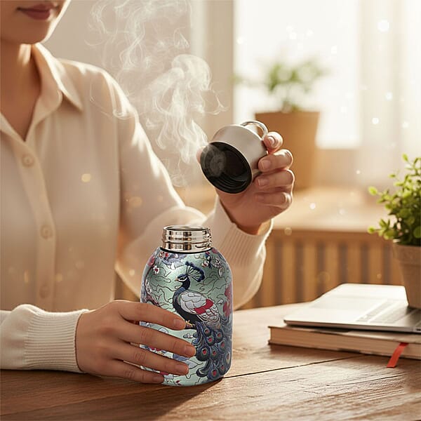 Peacock Pattern 260ml Double Wall Stainless Steel Water Bottle