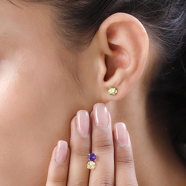 Peridot Brazilian Citrine And Amethyst 2.75 Ctw Set Of 3 Solitaire Stud Earrings In Sterling Silver