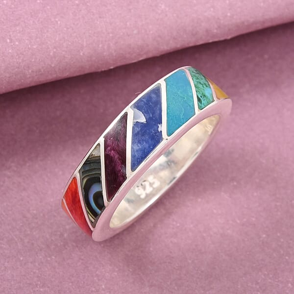 Peruvian Artistry Multi Color Multi Gemstone 0.60 Ctw Ring In Sterling Silver