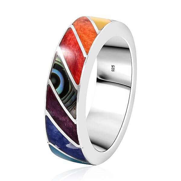 Peruvian Artistry Multi Color Multi Gemstone 0.60 Ctw Ring In Sterling Silver