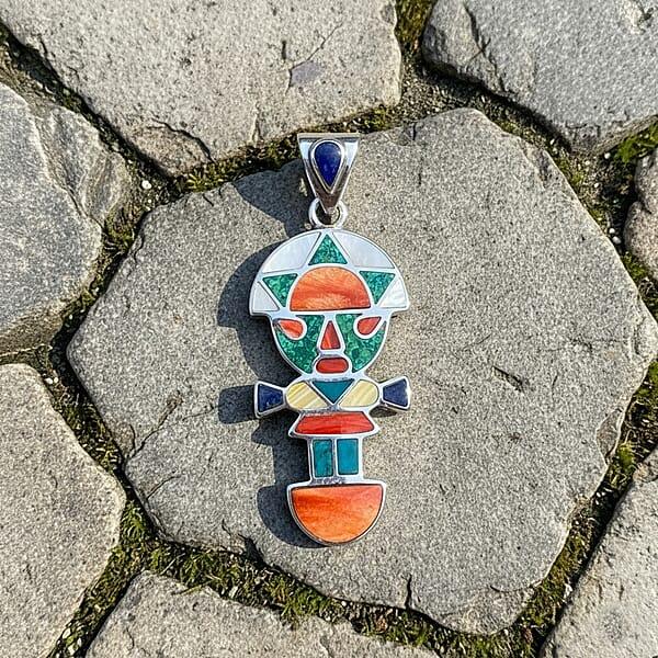 Peruvian Artistry Multi Gemstone 1.15 Ctw Rainbow Legado Tumi Pendant Without Chain In Sterling Silver