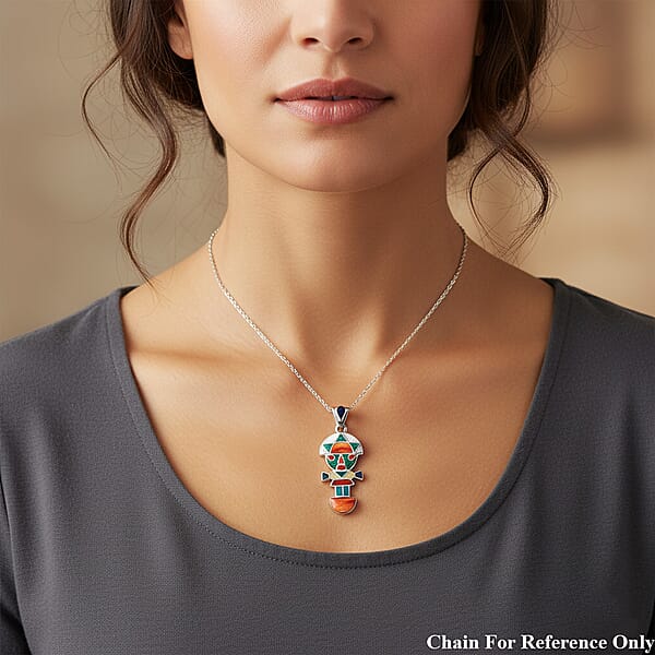 Peruvian Artistry Multi Gemstone 1.15 Ctw Rainbow Legado Tumi Pendant Without Chain In Sterling Silver
