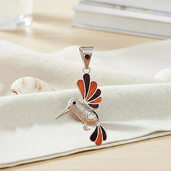 Peruvian Artistry Multi Gemstone 1.20 Ctw Orange And Purple Hummingbird Pendant Without Chain In Sterling Silver