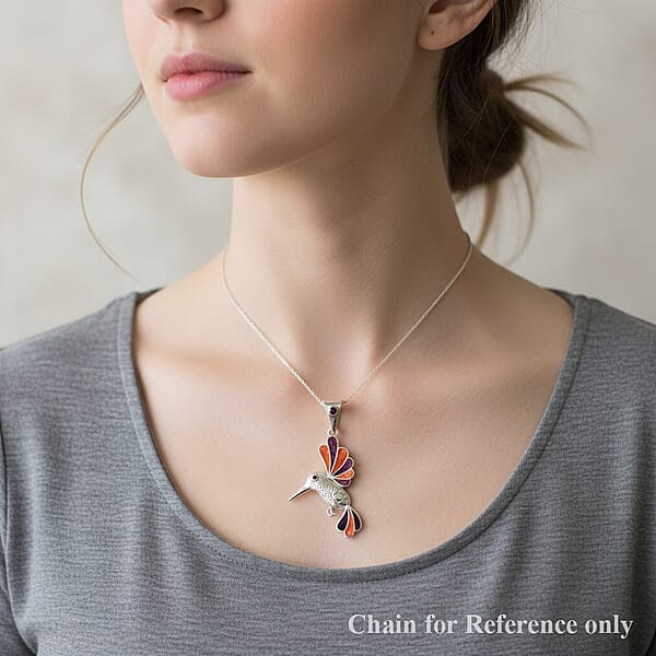 Peruvian Artistry Multi Gemstone 1.20 Ctw Orange And Purple Hummingbird Pendant Without Chain In Sterling Silver