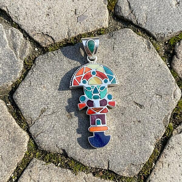 Peruvian Artistry Multi Gemstone 1.25 Ctw Rainbow Zand Tumi Inca Pendant Without Chain In Sterling Silver