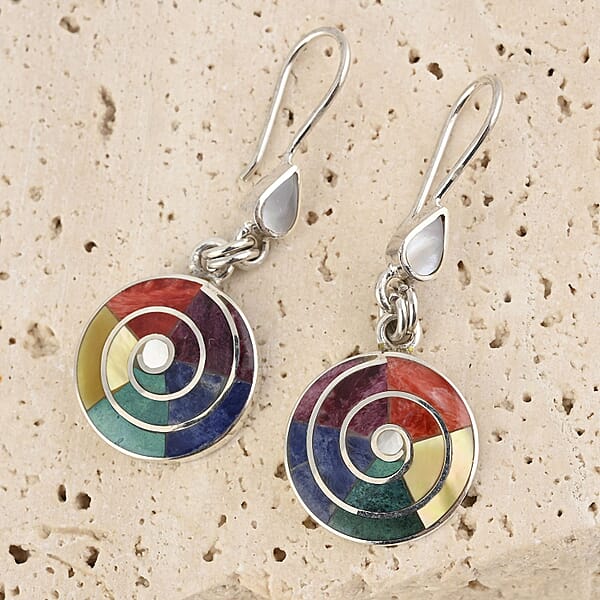Peruvian Artistry Multi Gemstone 1.35 Ctw Big Pachamama Earrings In Sterling Silver
