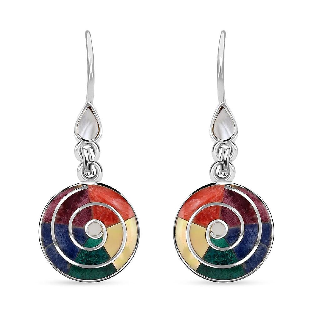 Peruvian Artistry Multi Gemstone 1.35 ctw Big Pachamama Earrings in Sterling Silver