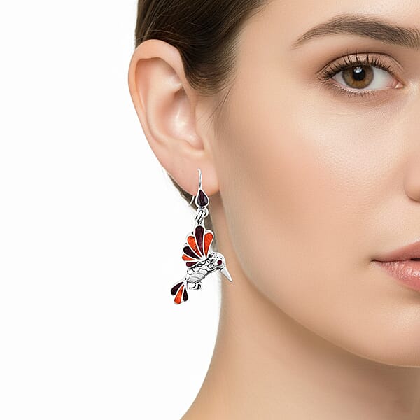 Peruvian Artistry Multi Gemstone 1.40 Ctw Orange And Purple Hummingbird Earrings In Sterling Silver