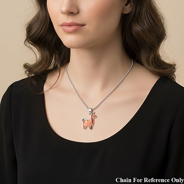 Peruvian Artistry Multi Gemstone 1.75 Ctw Orange Llama Pendant Without Chain In Sterling Silver