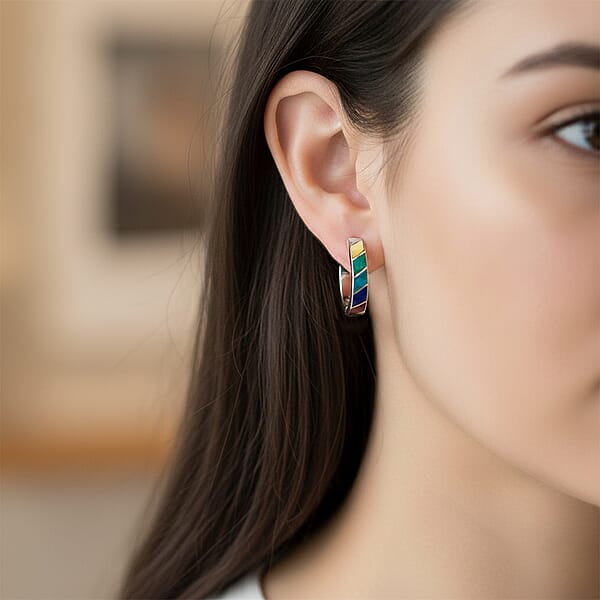 Peruvian Artistry Multi Gemstone 10.80 Ctw Rainbow Carola Half Hoop Earrings In Sterling Silver