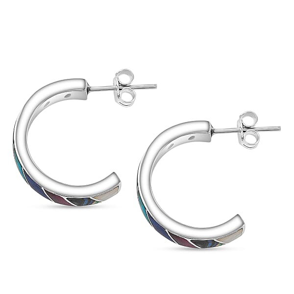 Peruvian Artistry Multi Gemstone 10.80 Ctw Rainbow Carola Half Hoop Earrings In Sterling Silver