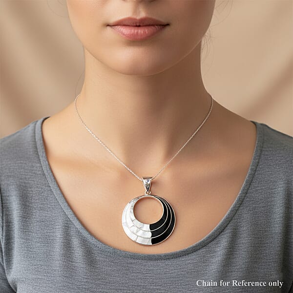 Peruvian Artistry Multi Gemstone 11.00 Ctw Black And White Delia Circle Pendant Without Chain In Sterling Silver