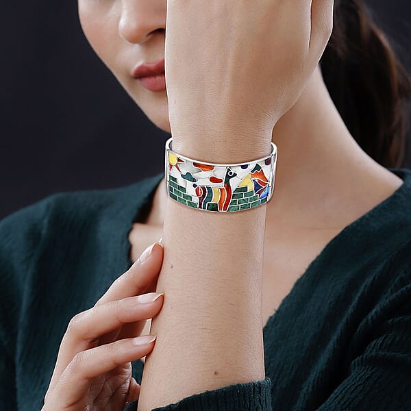 Peruvian Artistry Multi Gemstone 11.85 Ctw Cusco Bangle Bracelet In Sterling Silver (7.00 In)