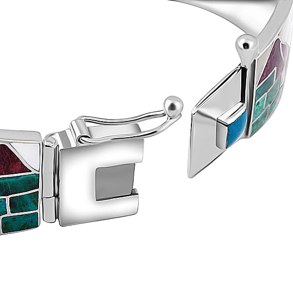 Peruvian Artistry Multi Gemstone 11.85 Ctw Cusco Bangle Bracelet In Sterling Silver (7.00 In)