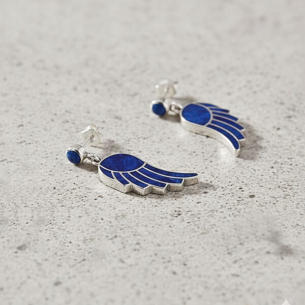 Peruvian Artistry Multi Gemstone 12.80 Ctw Blue Lupe Wing Earrings In Sterling Silver