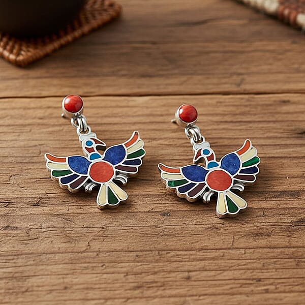 Peruvian Artistry Multi Gemstone 17.60 Ctw Rainbow Colca Condor Earrings In Sterling Silver
