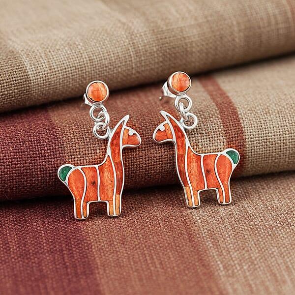 Peruvian Artistry Multi Gemstone 2.00 Ctw Orange Llama Earrings In Sterling Silver