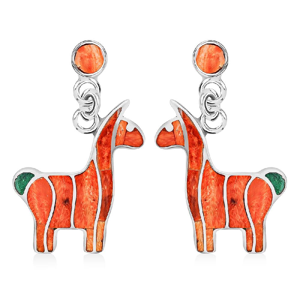 Peruvian Artistry Multi Gemstone 2.00 ctw Orange Llama Earrings in Sterling Silver