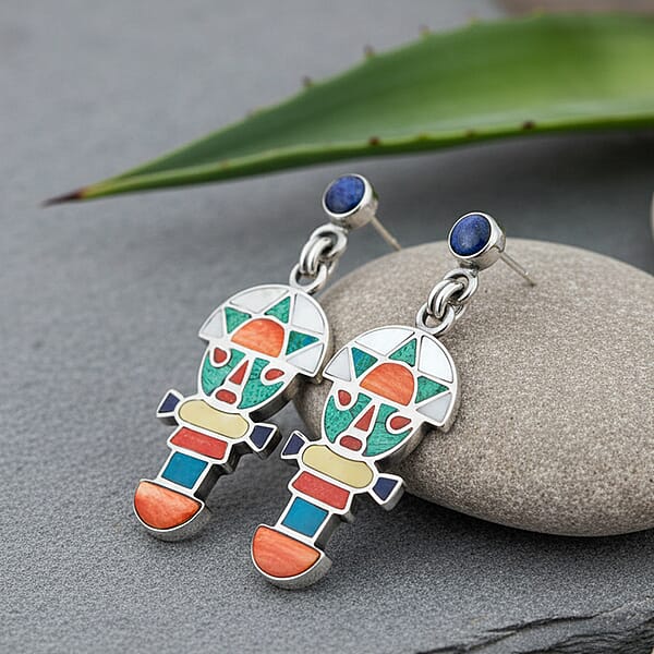 Peruvian Artistry Multi Gemstone 2.50 Ctw Rainbow Legado Tumi Earrings In Sterling Silver