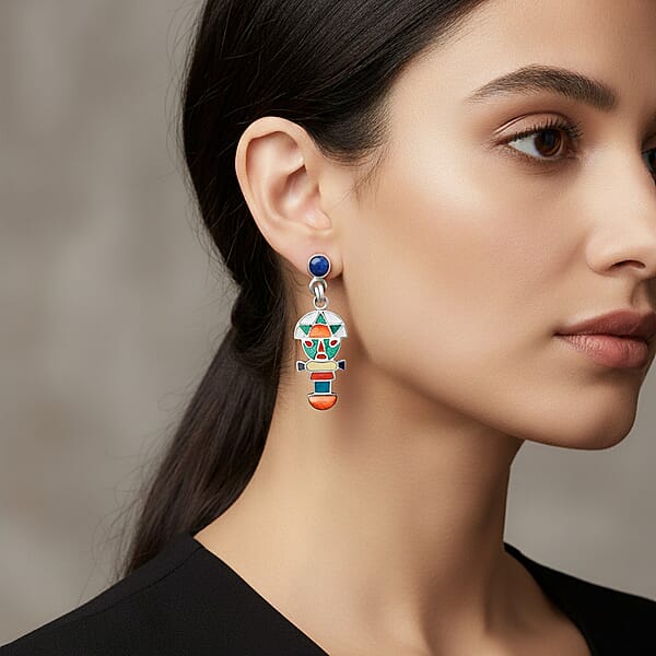 Peruvian Artistry Multi Gemstone 2.50 Ctw Rainbow Legado Tumi Earrings In Sterling Silver