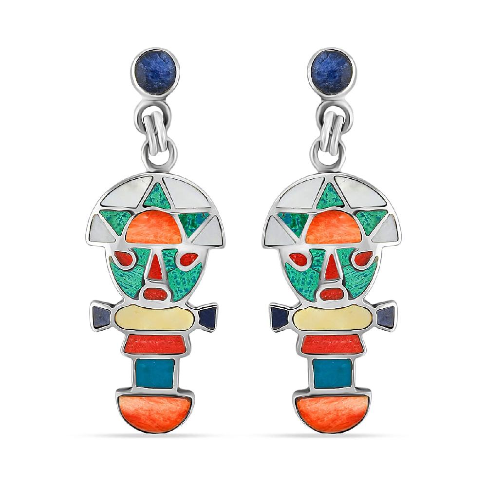 Peruvian Artistry Multi Gemstone 2.50 ctw Rainbow Legado Tumi Earrings in Sterling Silver