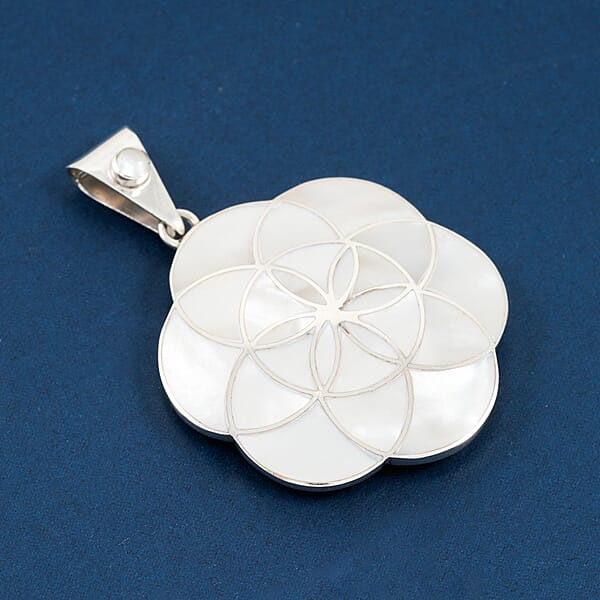Peruvian Artistry Multi Gemstone 25.60 Ctw White Mariana Flower Of Life Pendant In Sterling Silver