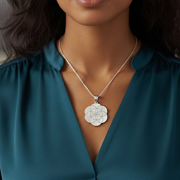 Peruvian Artistry Multi Gemstone 25.60 Ctw White Mariana Flower Of Life Pendant In Sterling Silver