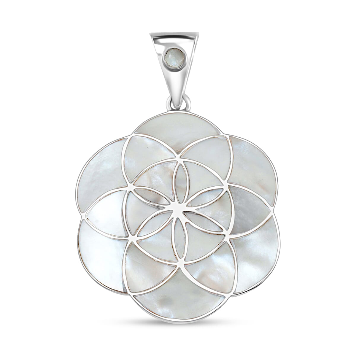 Peruvian Artistry Multi Gemstone 25.60 ctw White Mariana Flower Of Life Pendant in Sterling Silver