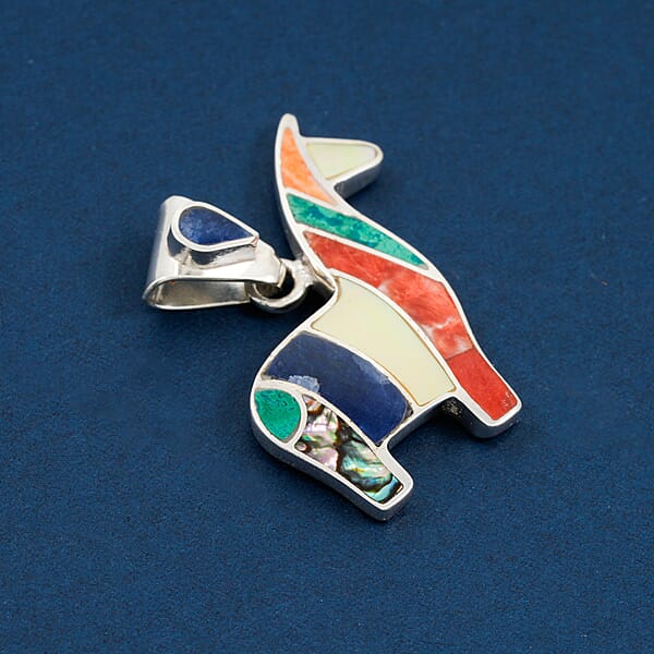Peruvian Artistry Multi Gemstone 4.50 Ctw Rainbow Cuzco Pendant Without Chain In Sterling Silver