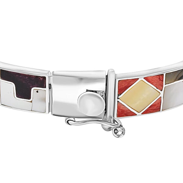 Peruvian Artistry Multi Gemstone 4.90 Ctw Universe 1 Line Bangle Bracelet In Sterling Si (7.00 In)
