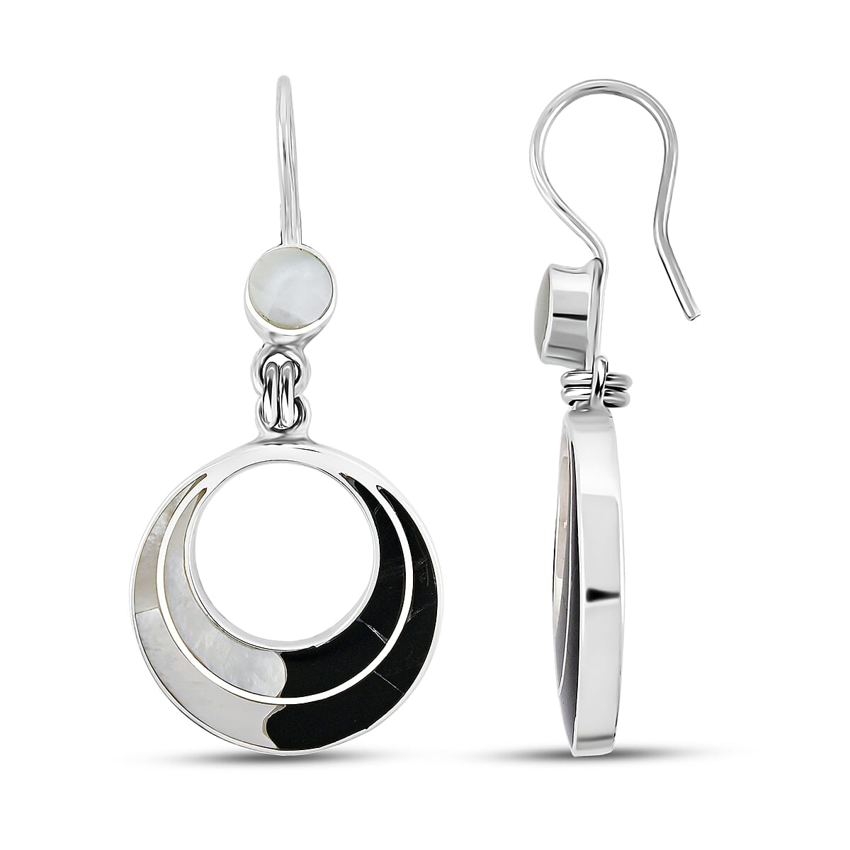 Peruvian Artistry Multi Gemstone 5.00 ctw Black and White Delia Circle Earrings in Sterling Silver