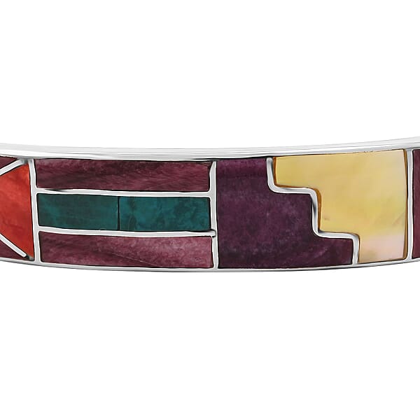Peruvian Artistry Multi Gemstone 5.15 Ctw Mountain 1 Line Bangle Bracelet In Sterling Silver (7.00 In)
