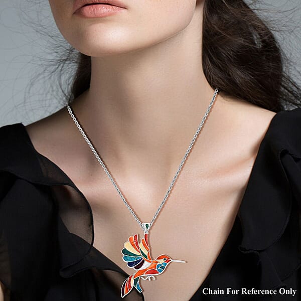 Peruvian Artistry Multi Gemstone 6.40 Ctw Harmony Big Hummingbird Pendant Without Chain In Sterling Silver