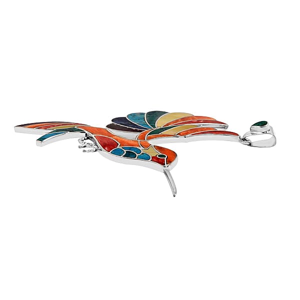 Peruvian Artistry Multi Gemstone 6.40 Ctw Harmony Big Hummingbird Pendant Without Chain In Sterling Silver