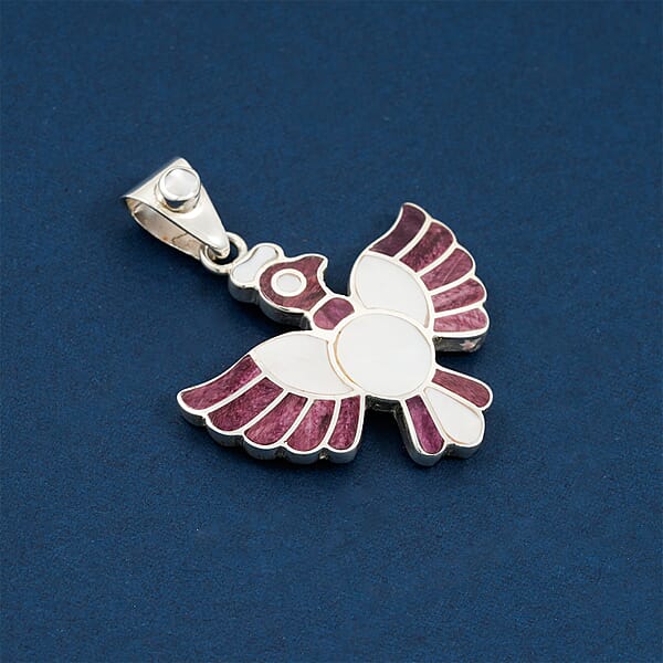 Peruvian Artistry Multi Gemstone 9.00 Ctw Purple And White Colca Condor Pendant Without Chain In Sterling Silver