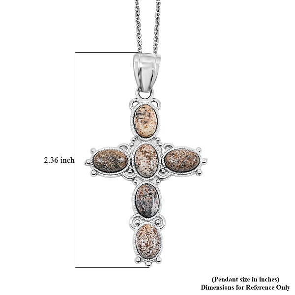 Picture Jasper 12.50 Ctw Cross Pendant In Silvertone With Stainless Steel Necklace 20 Inches