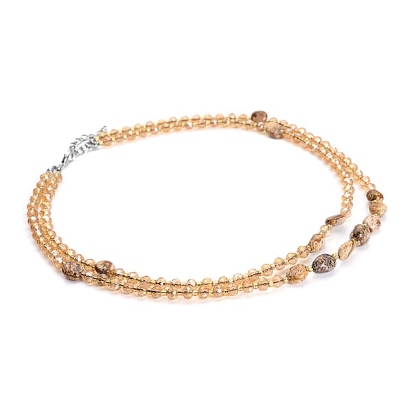 Picture Jasper 50.00 Ctw Champagne Glass Beaded Two Row Necklace In Stainless Steel 18-20 Inches Tarnish-Free Waterproof Sweat Proof Jewelry
